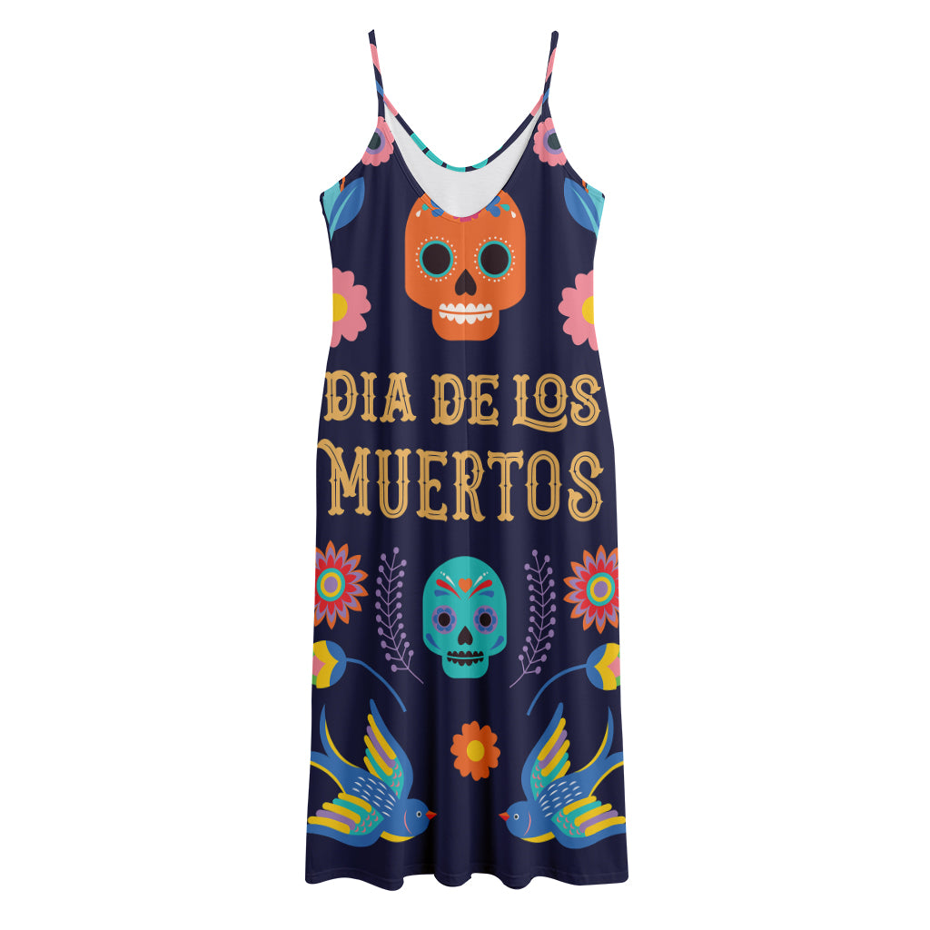 Cinco de Mayo Day Of The Dead Print Jersey Midi Cami Dress