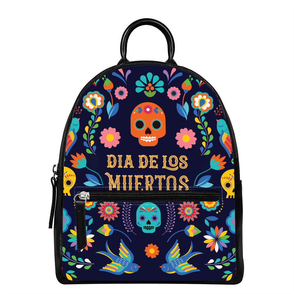 Cinco de Mayo Day Of The Dead Print Leather Backpack