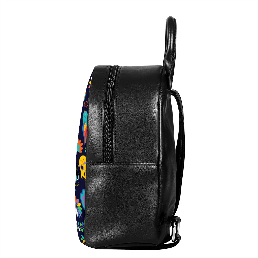 Cinco de Mayo Day Of The Dead Print Leather Backpack