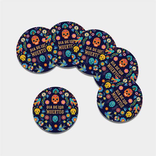 Cinco de Mayo Day Of The Dead Print Leather Coaster Set