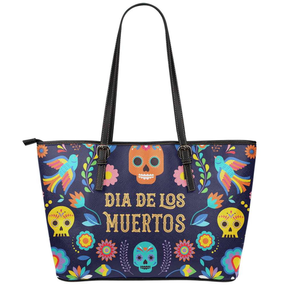 Cinco de Mayo Day Of The Dead Print Leather Tote Bag