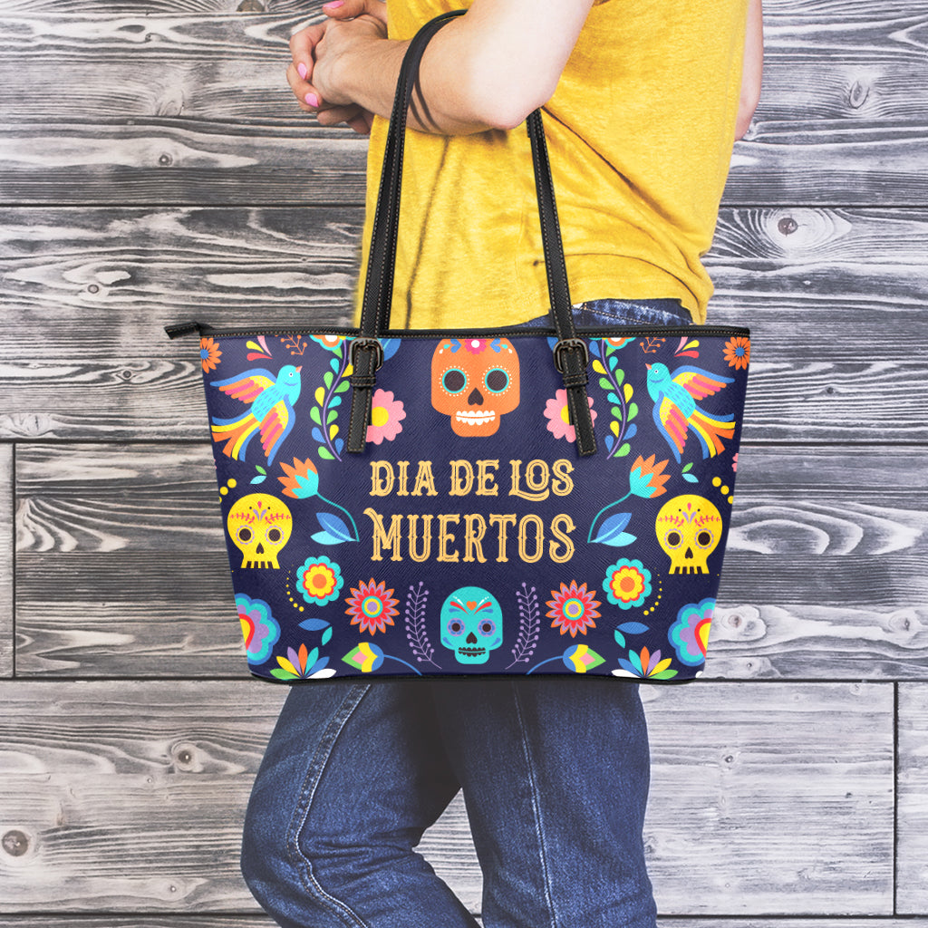 Cinco de Mayo Day Of The Dead Print Leather Tote Bag
