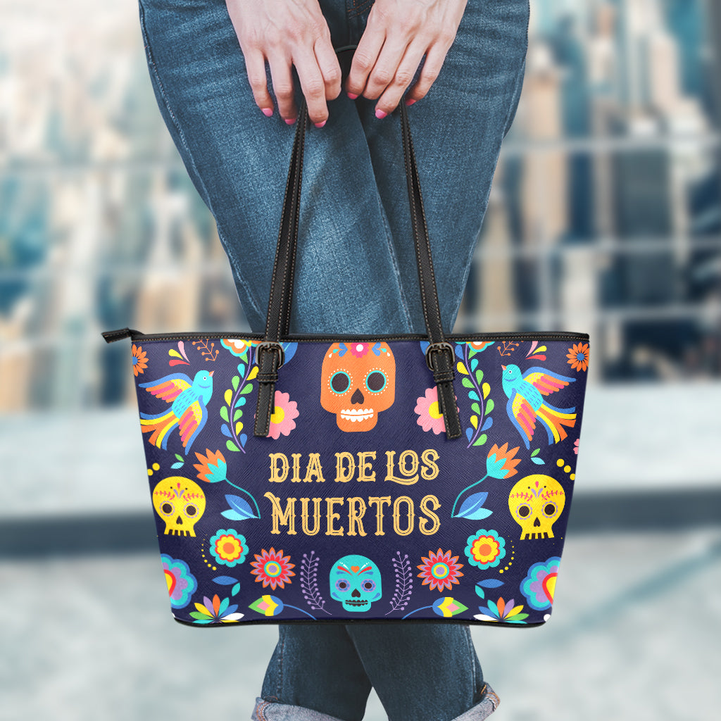 Cinco de Mayo Day Of The Dead Print Leather Tote Bag