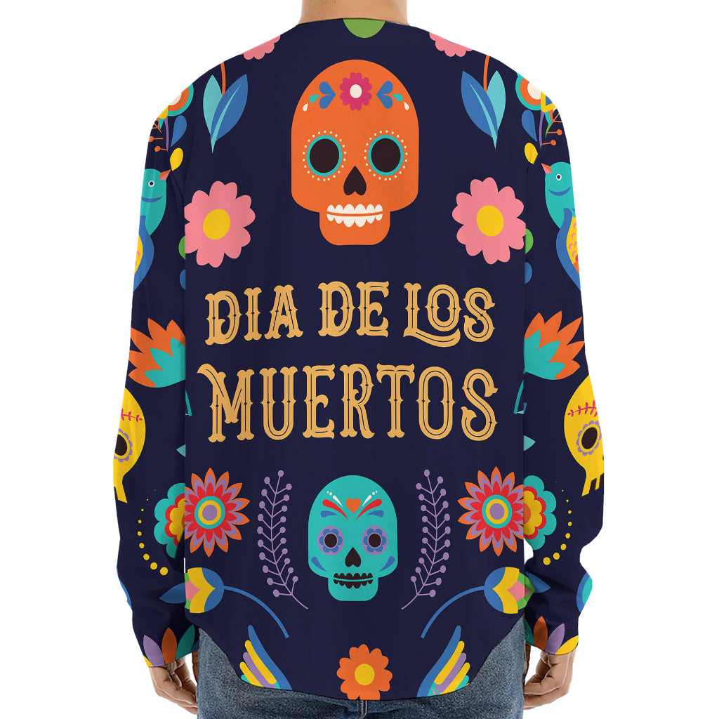 Cinco de Mayo Day Of The Dead Print Long Sleeve Baseball Jersey