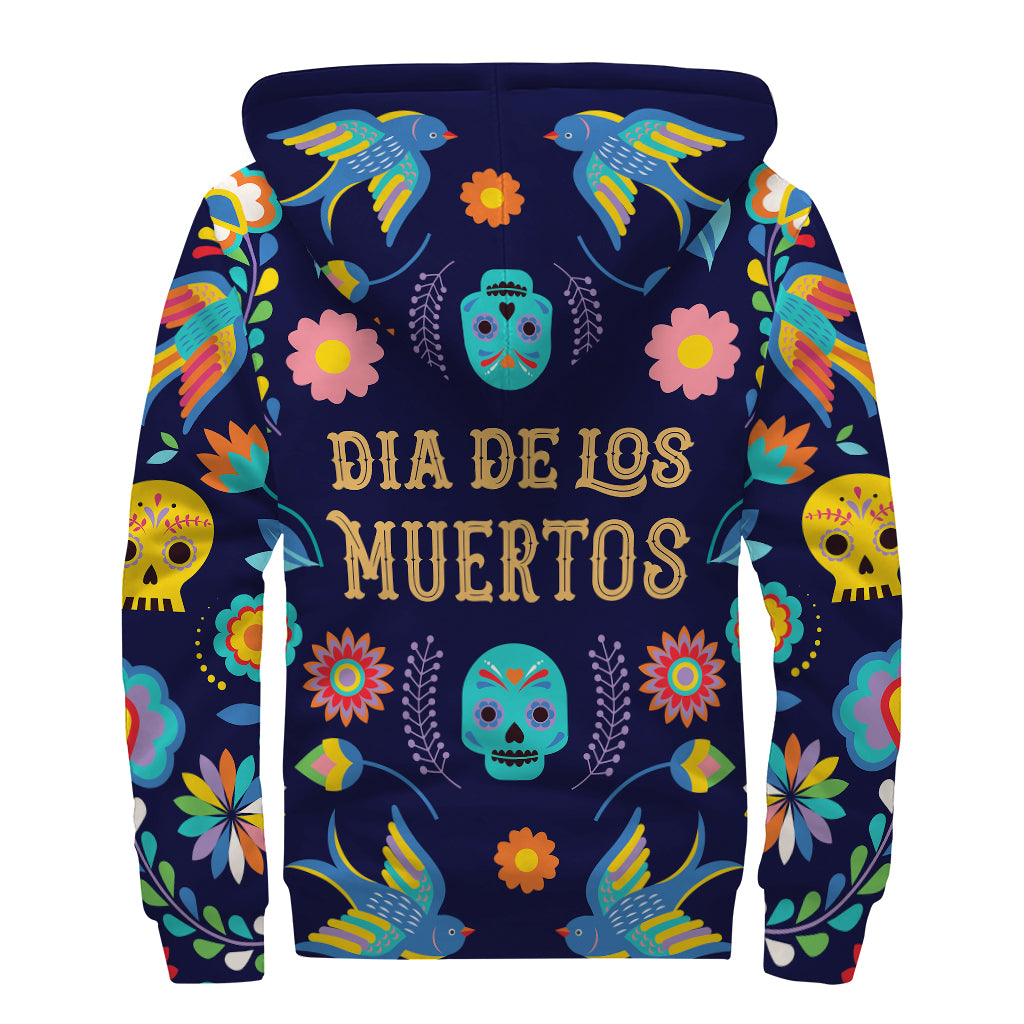 Cinco de Mayo Day Of The Dead Print Sherpa Lined Zip Up Hoodie