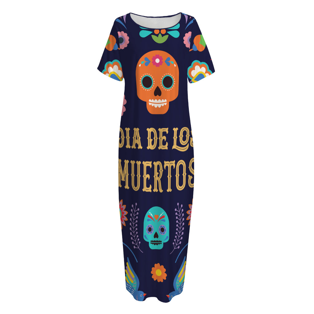 Cinco de Mayo Day Of The Dead Print Short Sleeve Long Nightdress