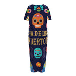 Cinco de Mayo Day Of The Dead Print Short Sleeve Long Nightdress