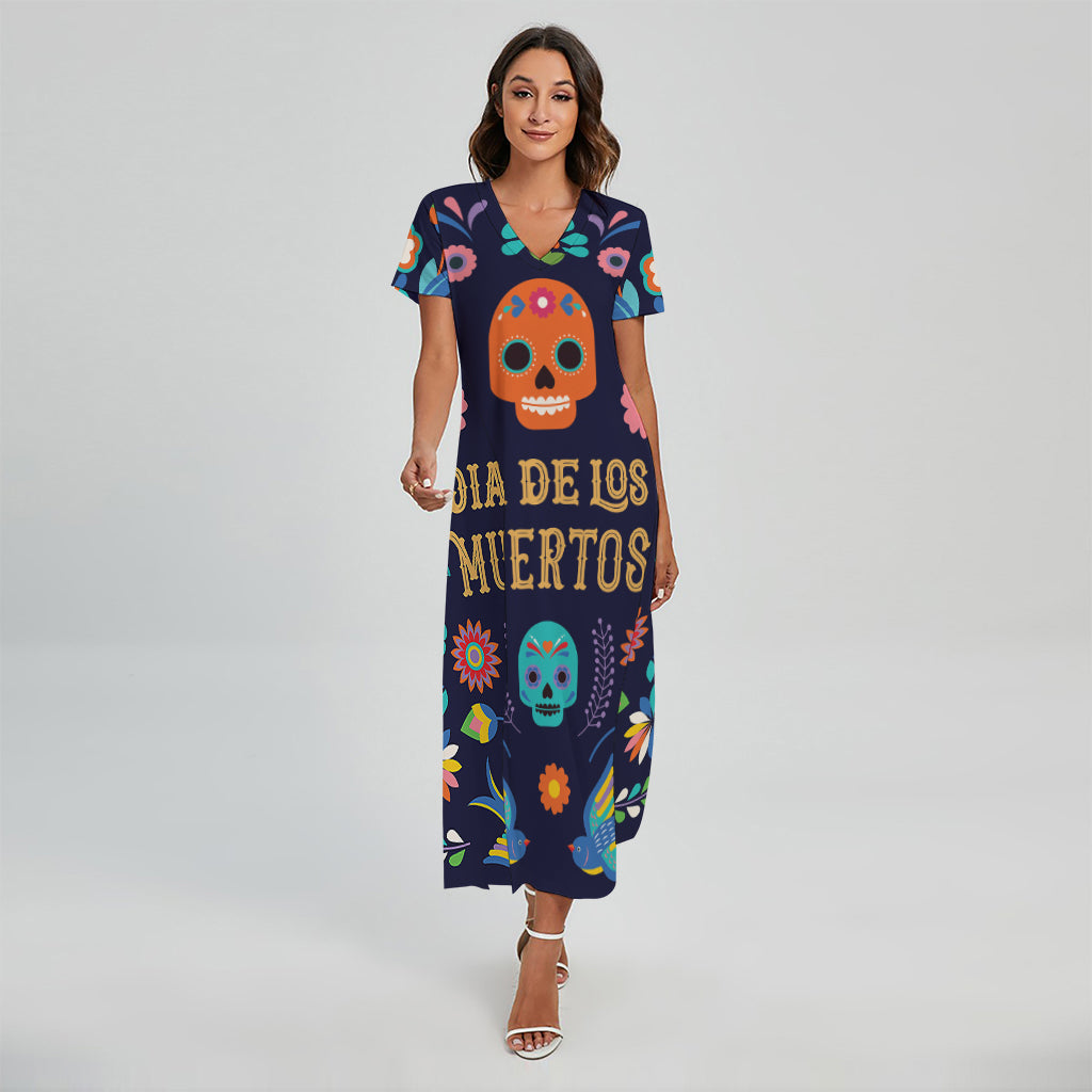 Cinco de Mayo Day Of The Dead Print Short Sleeve Maxi Dress