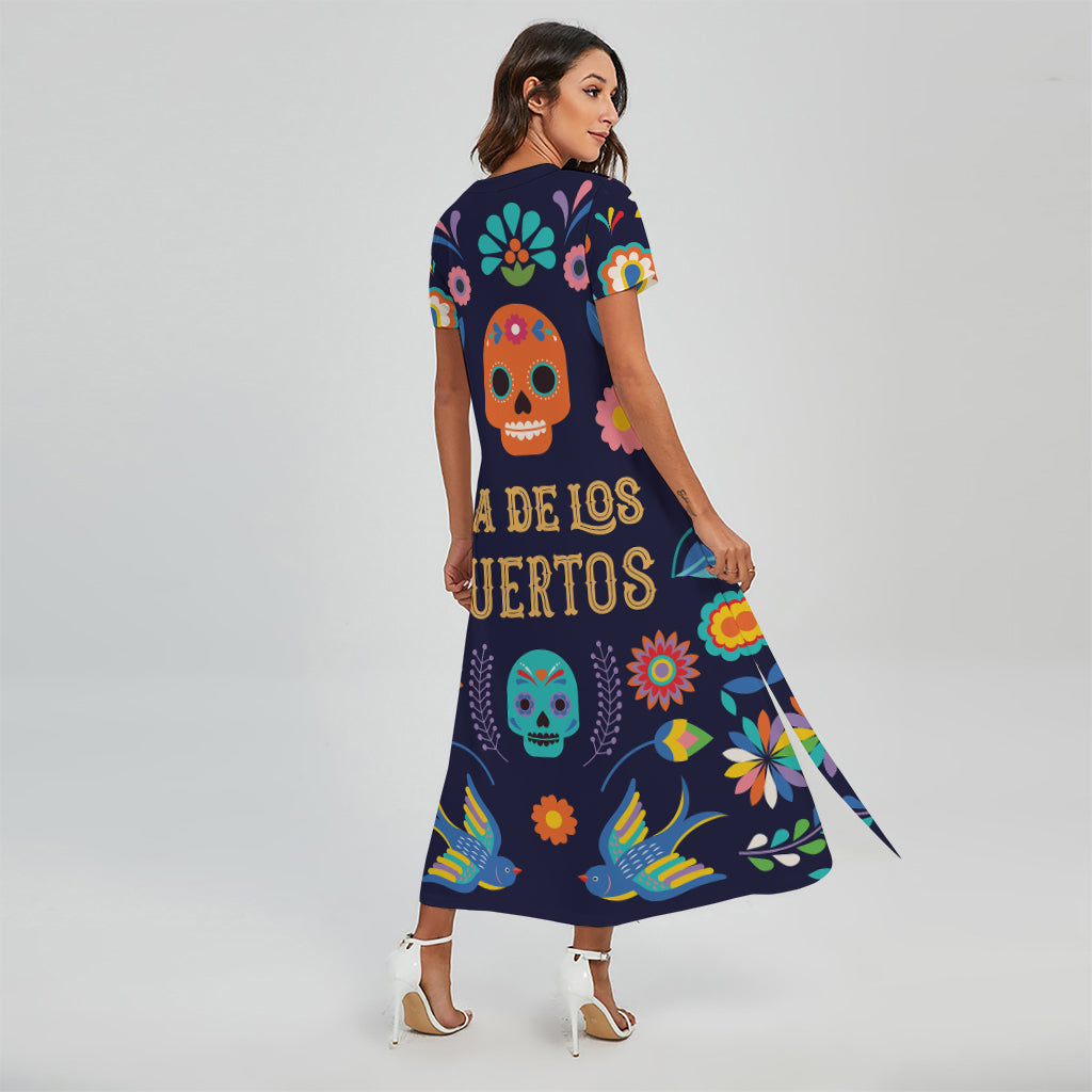 Cinco de Mayo Day Of The Dead Print Short Sleeve Maxi Dress