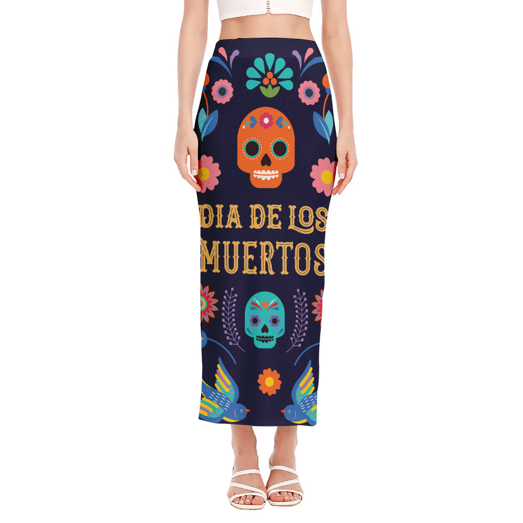 Cinco de Mayo Day Of The Dead Print Side Slit Maxi Skirt