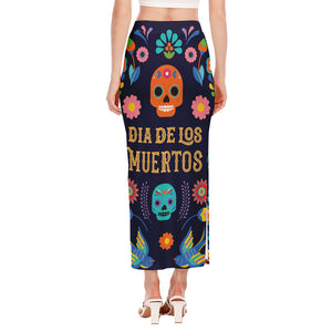 Cinco de Mayo Day Of The Dead Print Side Slit Maxi Skirt