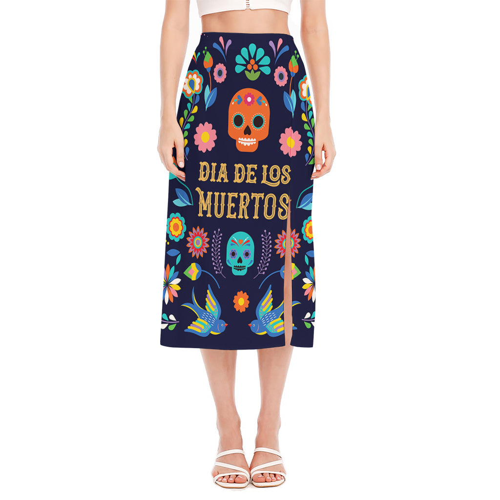 Cinco de Mayo Day Of The Dead Print Side Slit Midi Skirt