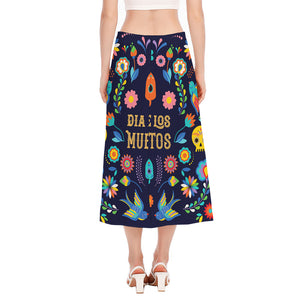 Cinco de Mayo Day Of The Dead Print Side Slit Midi Skirt