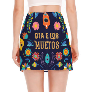 Cinco de Mayo Day Of The Dead Print Side Slit Mini Skirt