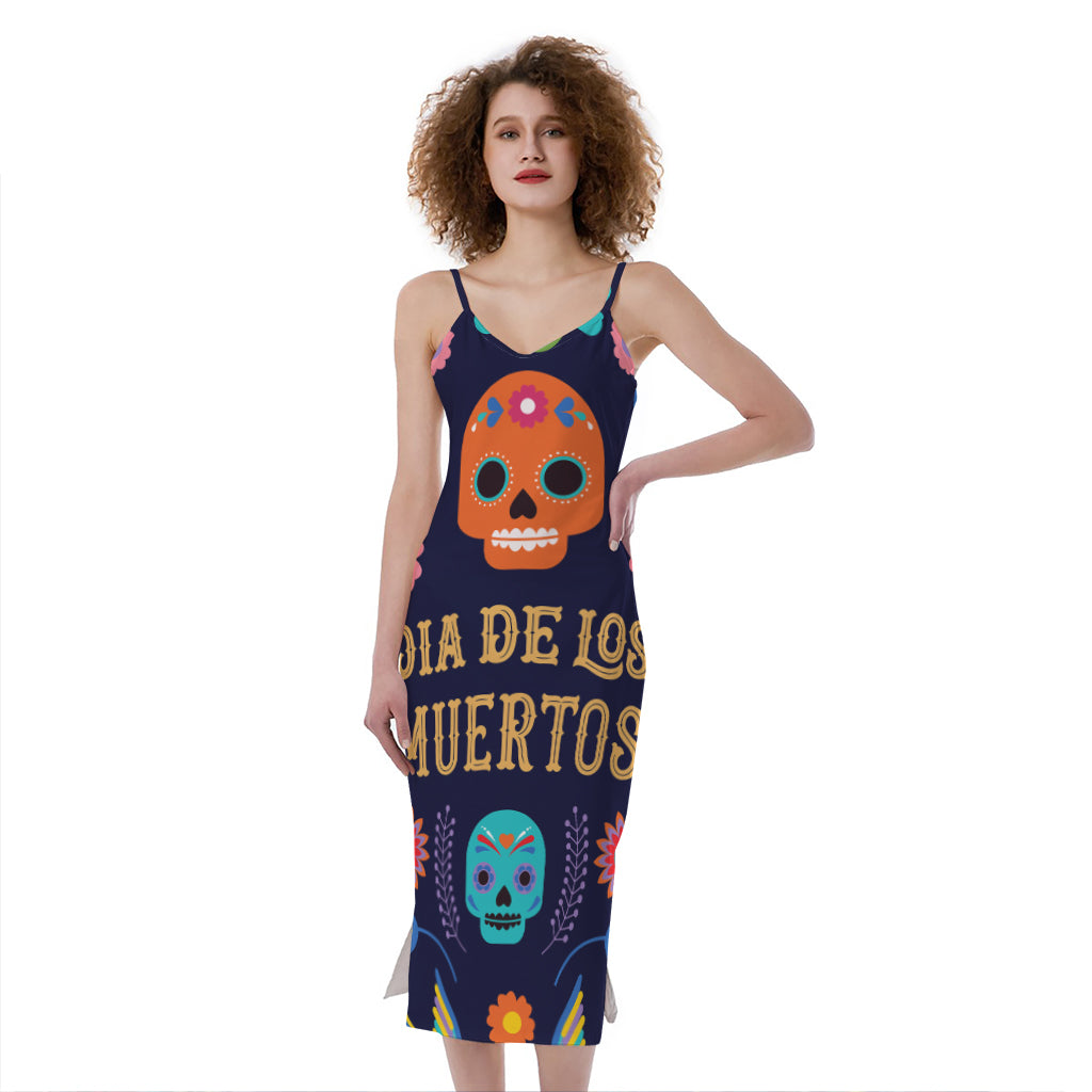 Cinco de Mayo Day Of The Dead Print Slim Fit Midi Cami Dress