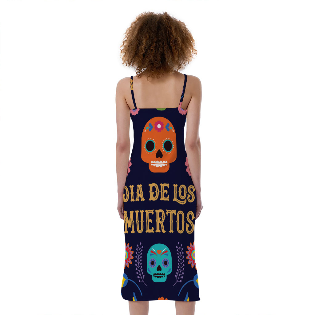 Cinco de Mayo Day Of The Dead Print Slim Fit Midi Cami Dress