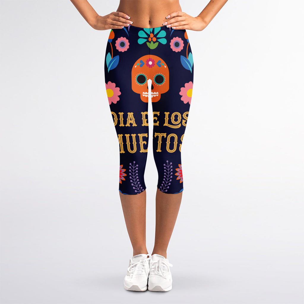 Cinco de Mayo Day Of The Dead Print Women's Capri Leggings