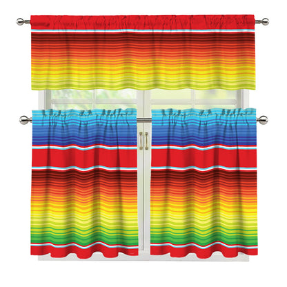 Cinco De Mayo Mexican Pattern Print 3 Piece Kitchen Curtains
