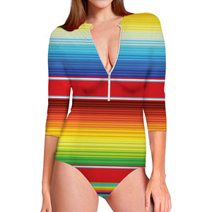 Cinco De Mayo Mexican Pattern Print Long Sleeve Swimsuit