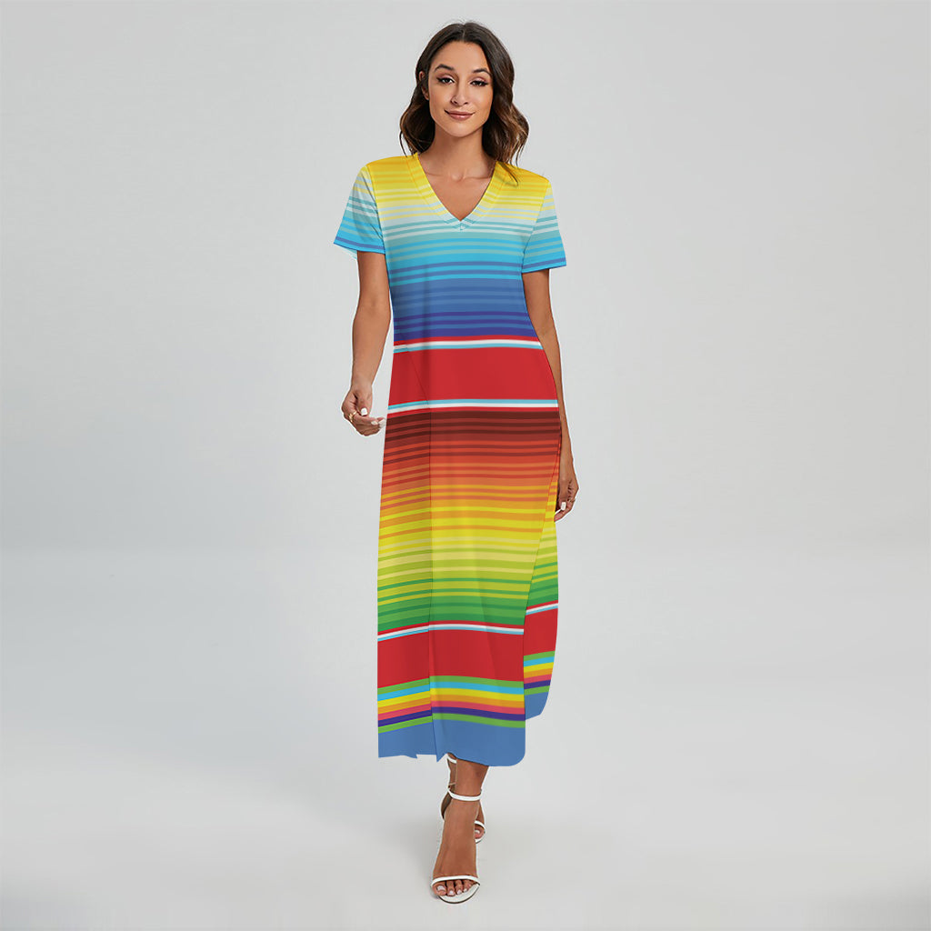 Cinco De Mayo Mexican Pattern Print Short Sleeve Maxi Dress