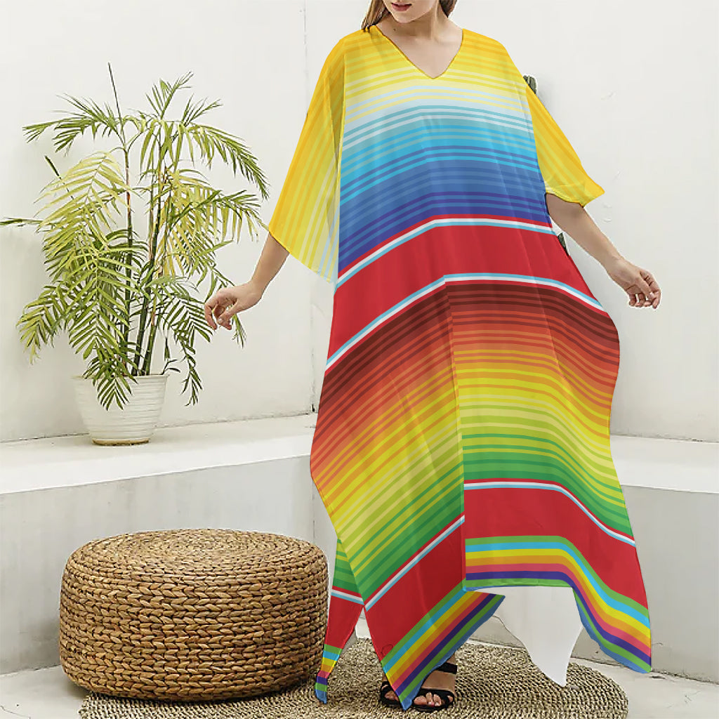 Cinco De Mayo Mexican Pattern Print Silk V-Neck Kaftan Dress