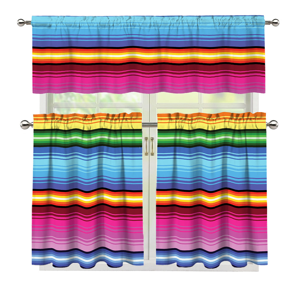Cinco De Mayo Mexican Stripe Print 3 Piece Kitchen Curtains