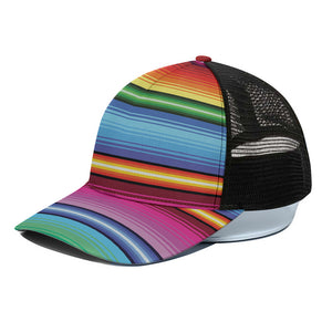 Cinco De Mayo Mexican Stripe Print Black Mesh Trucker Cap