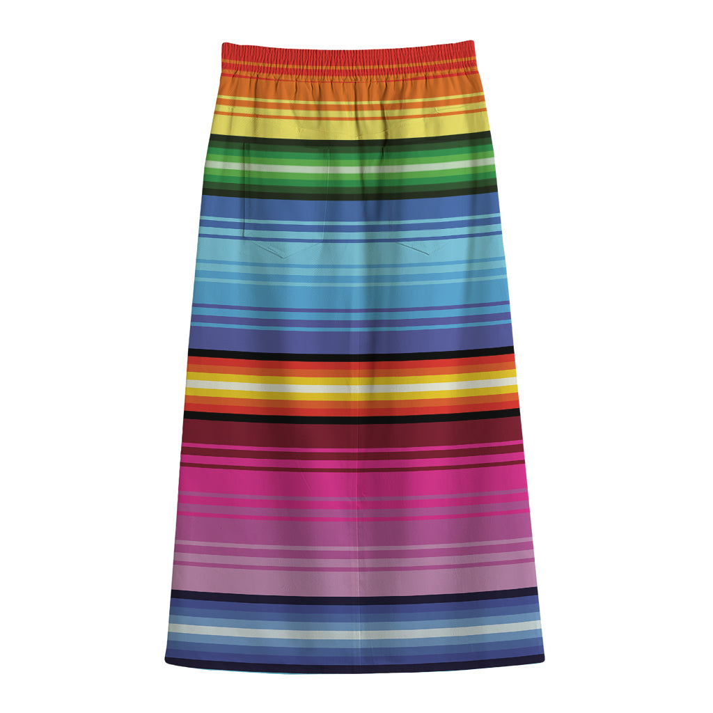 Cinco De Mayo Mexican Stripe Print Cotton Front Slit Maxi Skirt