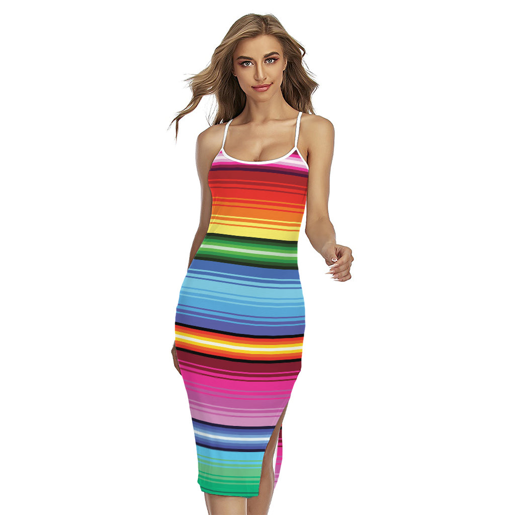 Cinco De Mayo Mexican Stripe Print Cross Back Cami Dress