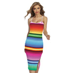 Cinco De Mayo Mexican Stripe Print Cross Back Cami Dress