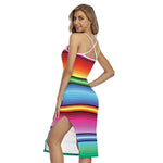 Cinco De Mayo Mexican Stripe Print Cross Back Cami Dress