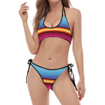 Cinco De Mayo Mexican Stripe Print Halter Scoop Tie Side Bikini