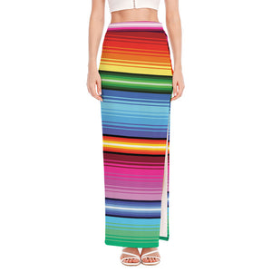 Cinco De Mayo Mexican Stripe Print High Slit Maxi Skirt