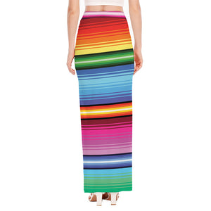 Cinco De Mayo Mexican Stripe Print High Slit Maxi Skirt