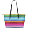 Cinco De Mayo Mexican Stripe Print Leather Tote Bag