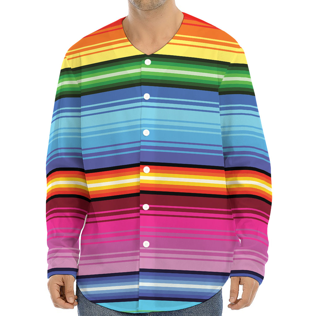 Cinco De Mayo Mexican Stripe Print Long Sleeve Baseball Jersey