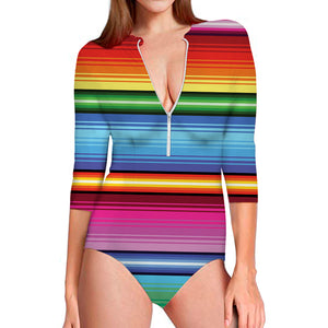 Cinco De Mayo Mexican Stripe Print Long Sleeve Swimsuit