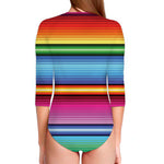 Cinco De Mayo Mexican Stripe Print Long Sleeve Swimsuit