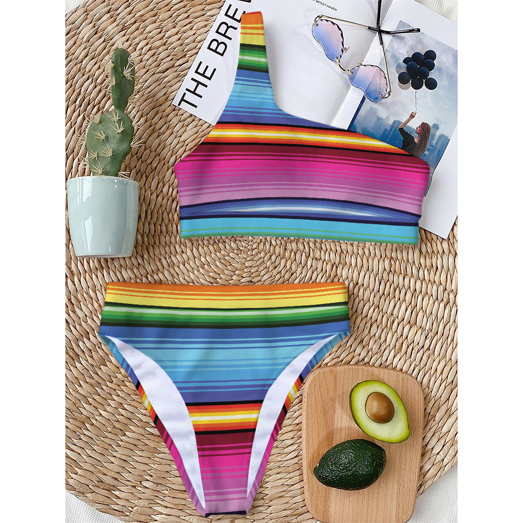 Cinco De Mayo Mexican Stripe Print One Shoulder Bikini Top