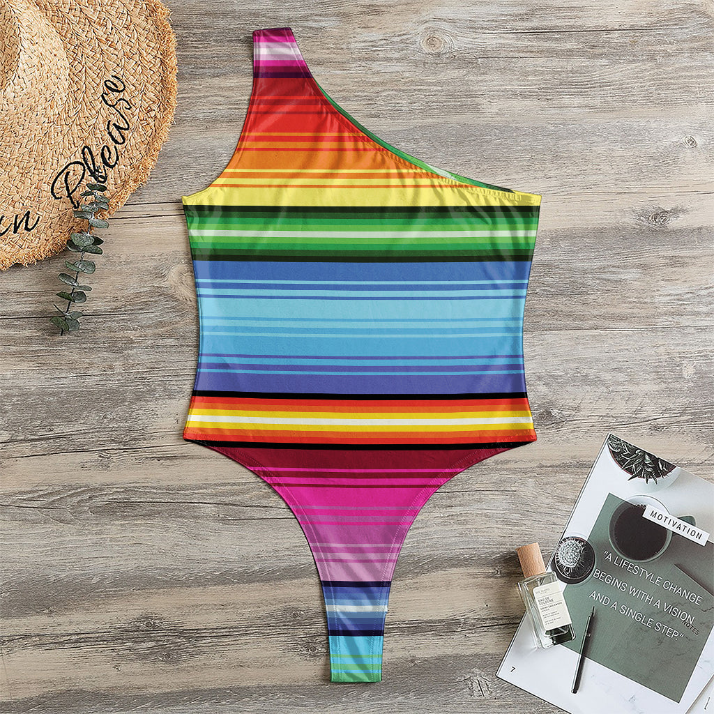 Cinco De Mayo Mexican Stripe Print One Shoulder Bodysuit