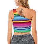 Cinco De Mayo Mexican Stripe Print One Shoulder Crop Top