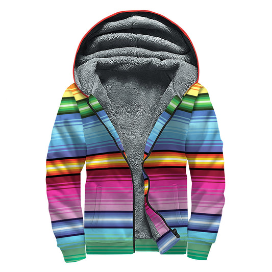 Cinco De Mayo Mexican Stripe Print Sherpa Lined Zip Up Hoodie