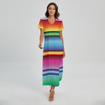 Cinco De Mayo Mexican Stripe Print Short Sleeve Maxi Dress