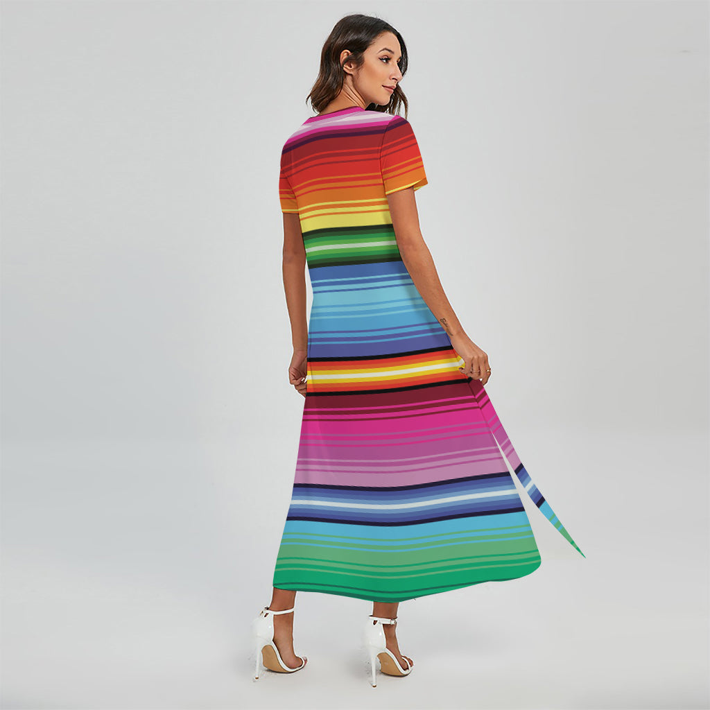 Cinco De Mayo Mexican Stripe Print Short Sleeve Maxi Dress