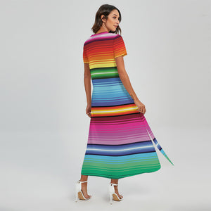 Cinco De Mayo Mexican Stripe Print Short Sleeve Maxi Dress