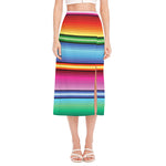 Cinco De Mayo Mexican Stripe Print Side Slit Midi Skirt