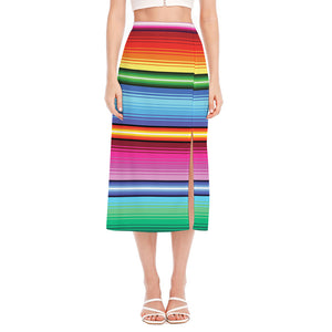 Cinco De Mayo Mexican Stripe Print Side Slit Midi Skirt