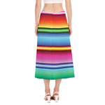 Cinco De Mayo Mexican Stripe Print Side Slit Midi Skirt