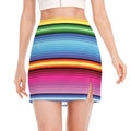 Cinco De Mayo Mexican Stripe Print Side Slit Mini Skirt