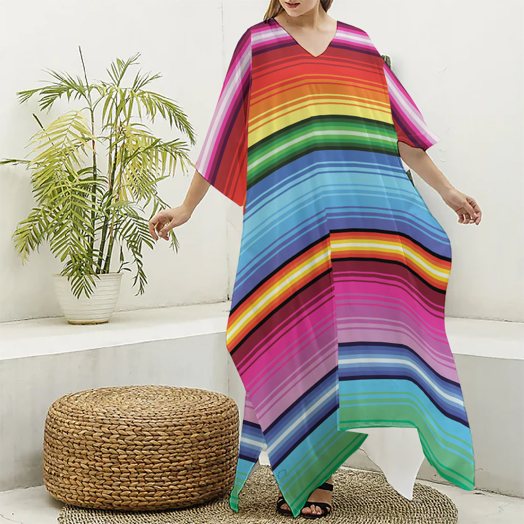 Cinco De Mayo Mexican Stripe Print Silk V-Neck Kaftan Dress